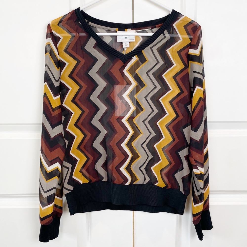 Missoni for Target Zig Zag Sheer Long Sleeve Blouse Top Size Small